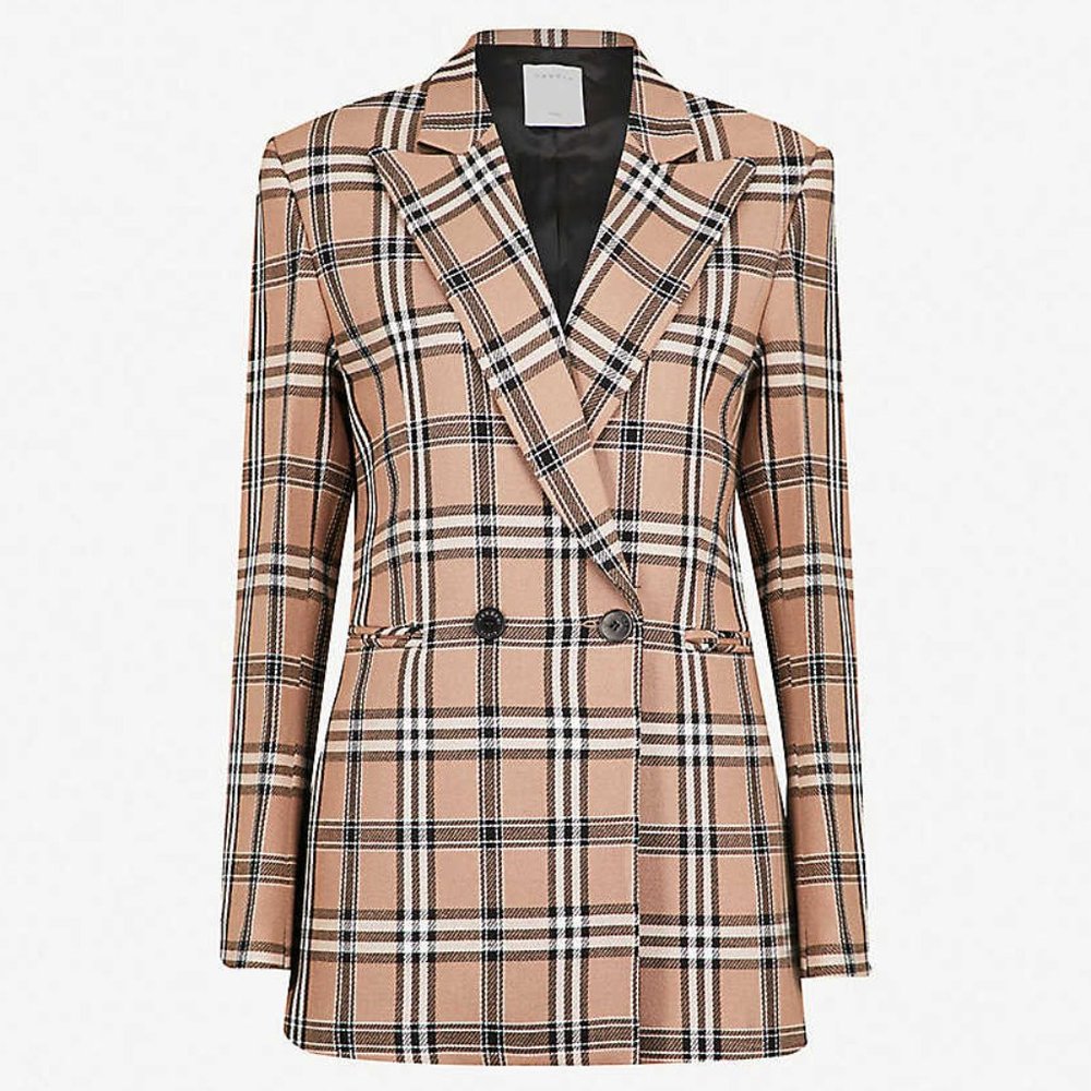 SANDRO Sirene Classic Tartan Woven Blazer Jacket
